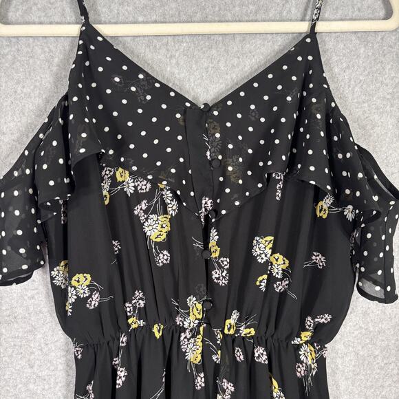 Maurices Fairy Coquette Y2K Dress XS Sheer Polka Dot Floral Asymmetric Babydoll - Picture 3 of 16